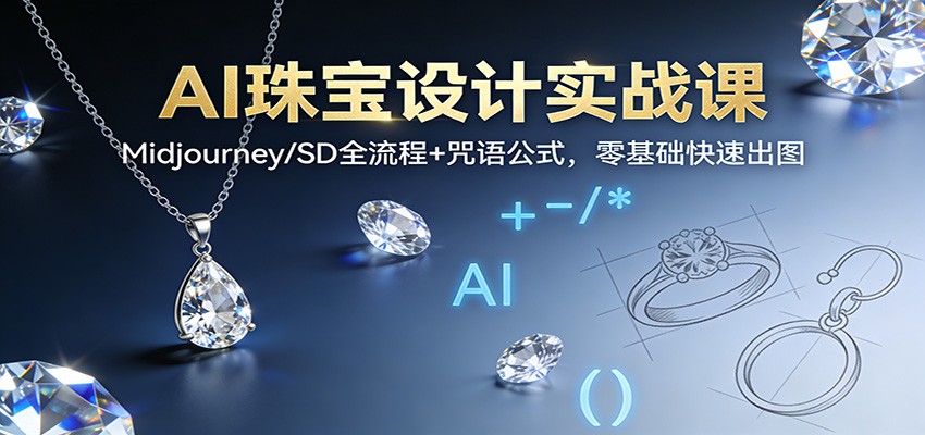 AI珠宝设计实战课：Midjourney/SD全流程+咒语公式，零基础快速出图-华夏圈