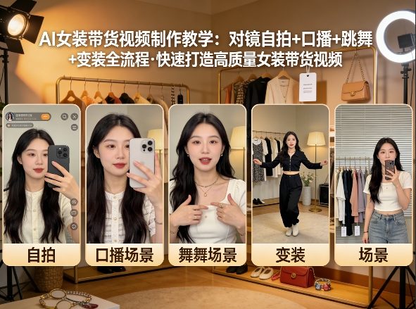 AI女装带货视频制作教学，对镜自拍、口播、跳舞、变装全流程，快速打造高质量女装带货视频-华夏圈