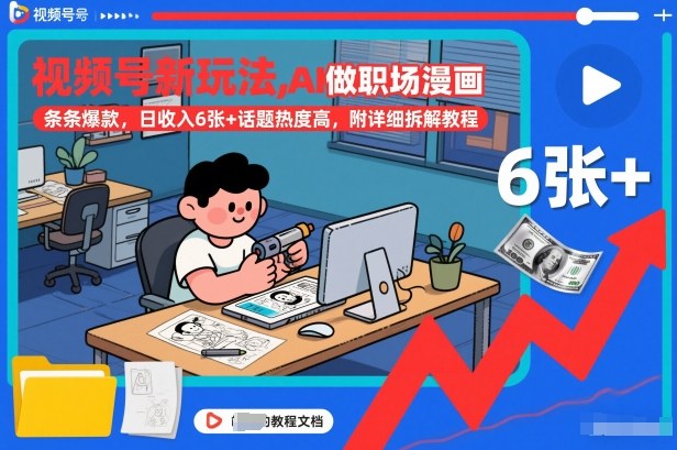 视频号新玩法，AI做职场漫画，条条爆款，日收入6张+话题热度高，附详细拆解教程-华夏圈