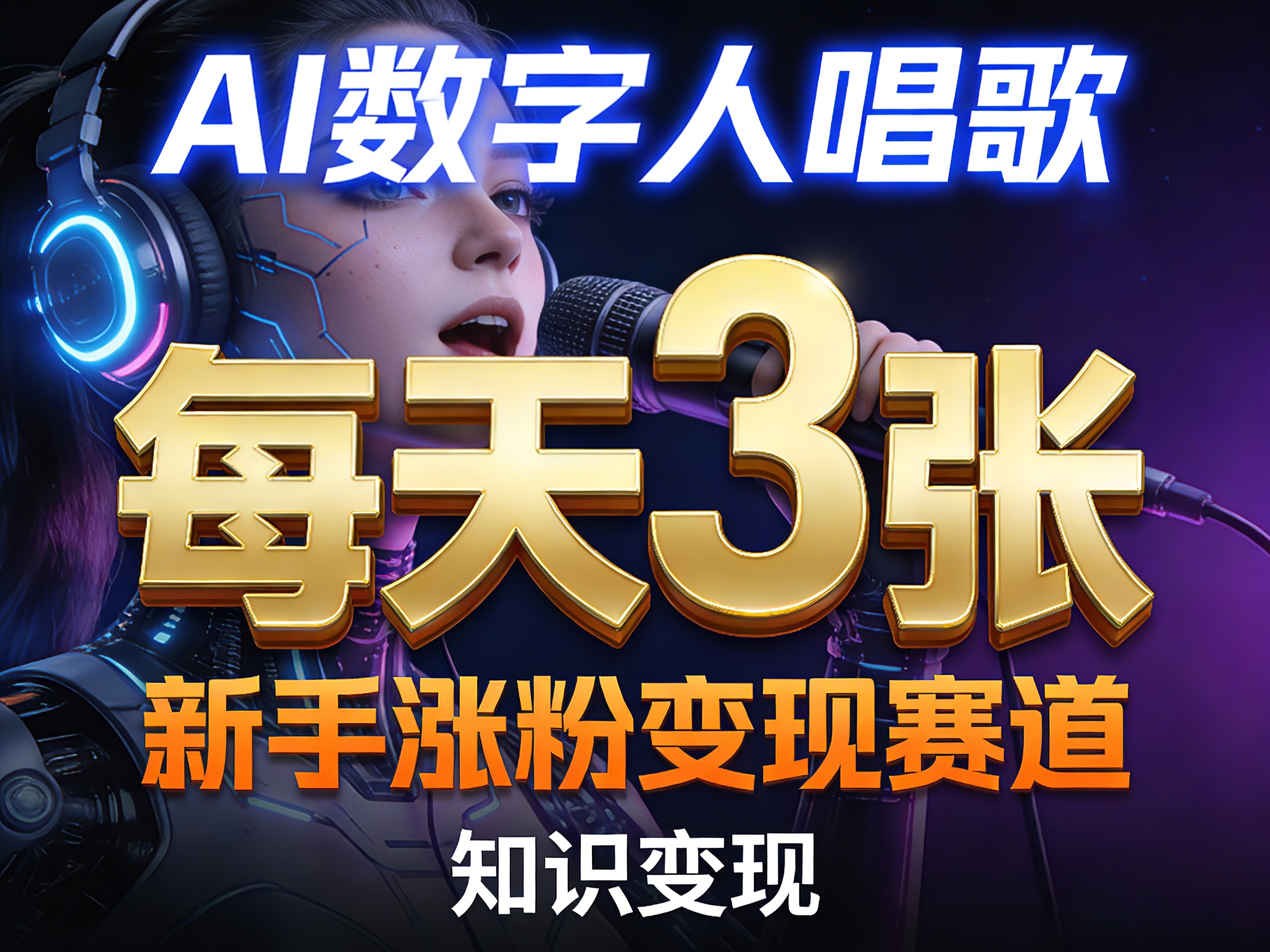 AI数字人唱歌，新手涨粉变现赛道，每天3张和知识付费，副业必备-华夏圈