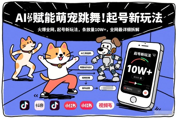 AI赋能萌宠跳舞，火爆全网，起号新玩法，条条播放量10W+，全网最详细拆解-华夏圈