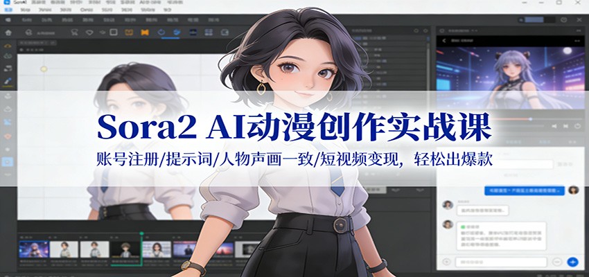 Sora2 AI动漫创作实战课：账号注册/提示词/人物声画一致/短视频变现，轻松出爆款-华夏圈