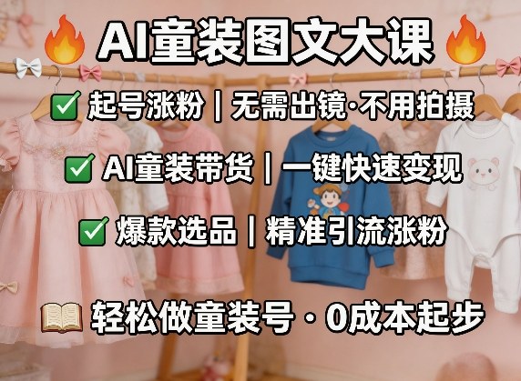AI童装图文剪辑，某社群童装图文大课，起号涨粉、AI童装带货、爆款选品，无需出镜和拍摄-华夏圈