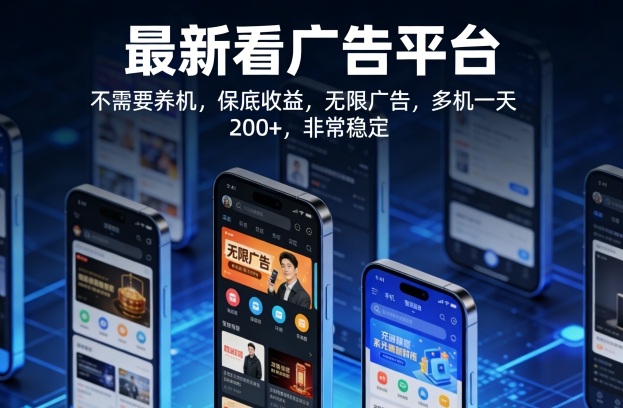 最新看广告平台，不需要养机，保底收益，无限广告，多机一天200+，非常稳定【揭秘】-华夏圈