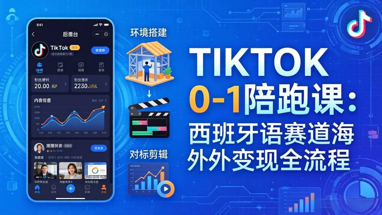 （17908期）TIKTOK 0-1 陪跑课：从环境搭建到刷对标剪辑，西班牙语赛道海外变现全流程-华夏圈