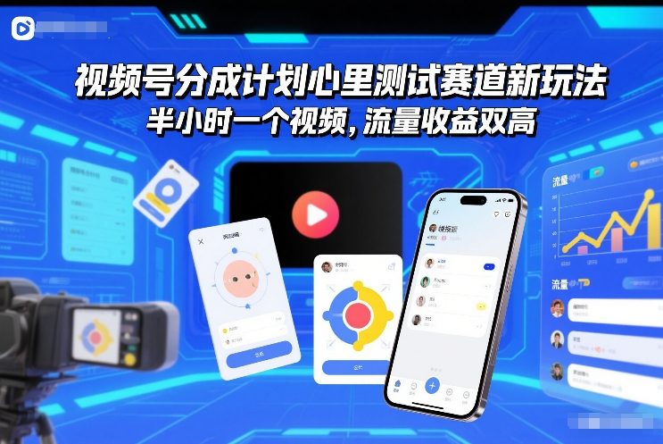 视频号分成计划心里测试赛道新玩法，半小时一个视频，流量收益双高-华夏圈