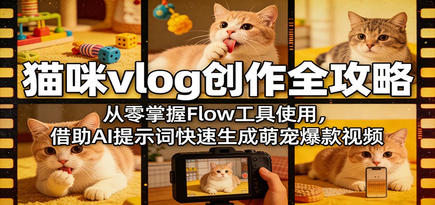 猫咪vlog创作全攻略：从零掌握Flow工具使用，借助AI提示词快速生成萌宠爆款视频-华夏圈