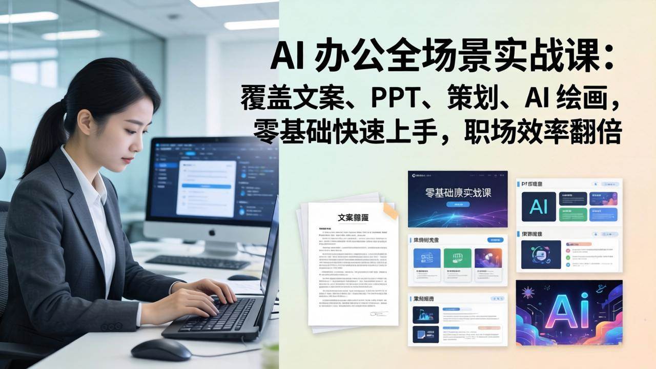 （17732期） AI 办公全场景实战课：覆盖文案、PPT、策划、AI 绘画，零基础快速上手，职场效率翻倍-华夏圈