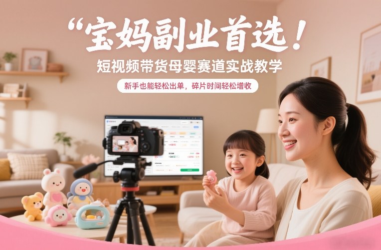 宝妈副业首选！短视频带货母婴赛道实战教学，新手也能轻松出单，碎片时间轻松增收-华夏圈