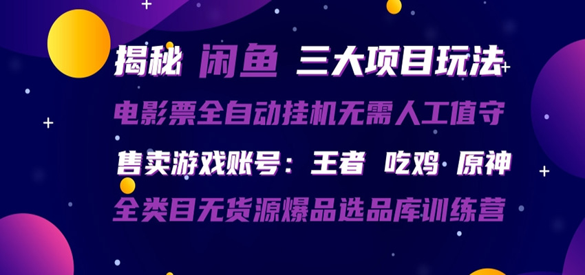 闲鱼三种玩法 全自动电影票 售卖游戏账号 爆品选品库训练营-华夏圈