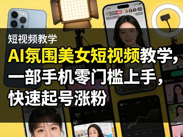 AI氛围美女短视频教学，一部手机零门槛上手，快速起号涨粉-华夏圈