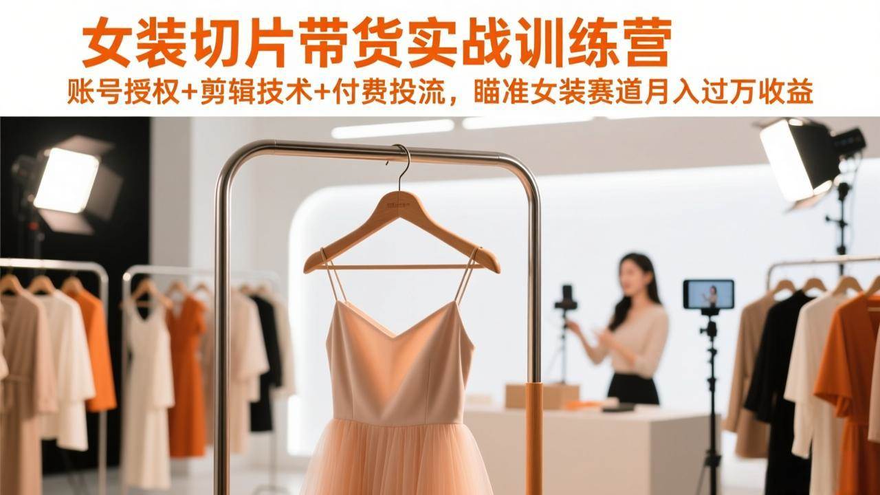 （17357期）女装切片带货实战训练营，账号授权+剪辑技术+付费投流，瞄准女装赛道月入过万收益-华夏圈