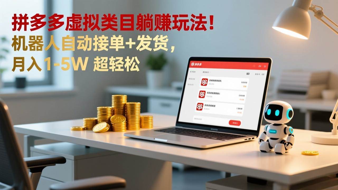 （17174期）多多虚拟类目躺赚玩法！机器人自动接单+发货，月入 1-5W 超轻松-华夏圈