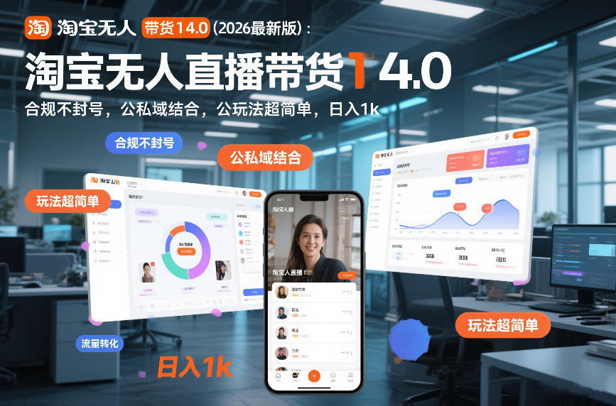 淘宝无人直播带货14.0（2026最新版）：合规不封号，公私域结合，玩法超简单，日入1k+【揭秘】-华夏圈