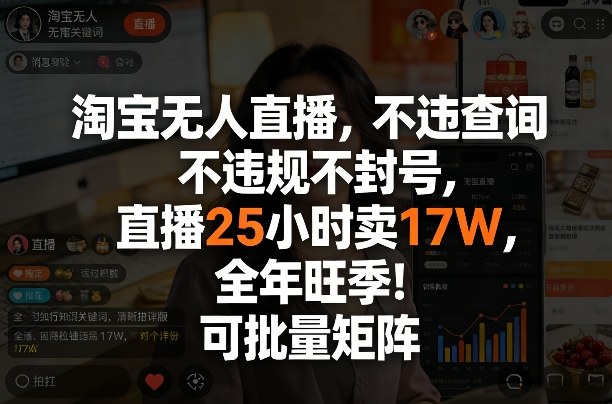 淘宝无人直播，不违规不封号，直播25小时卖17W，全年旺季！可批量矩阵【揭秘】-华夏圈