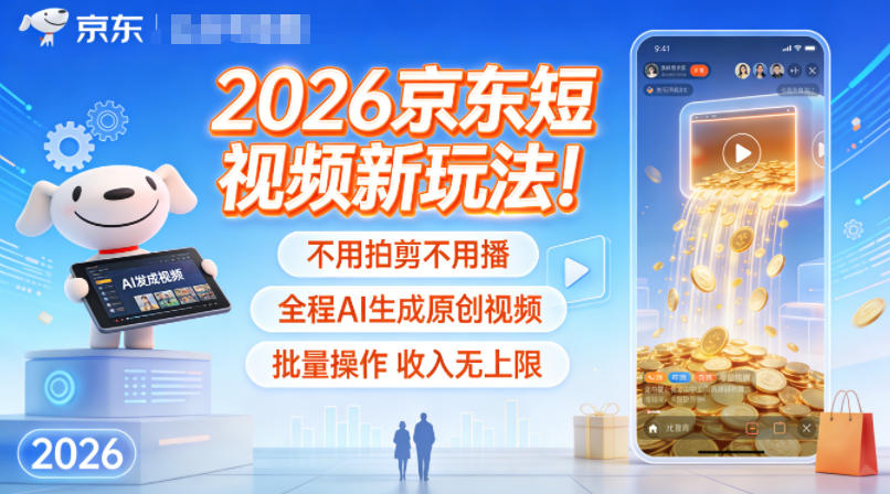 2026京东短视频新玩法！不用拍剪不用播，全程AI生成原创视频，批量操作收入无上限-华夏圈