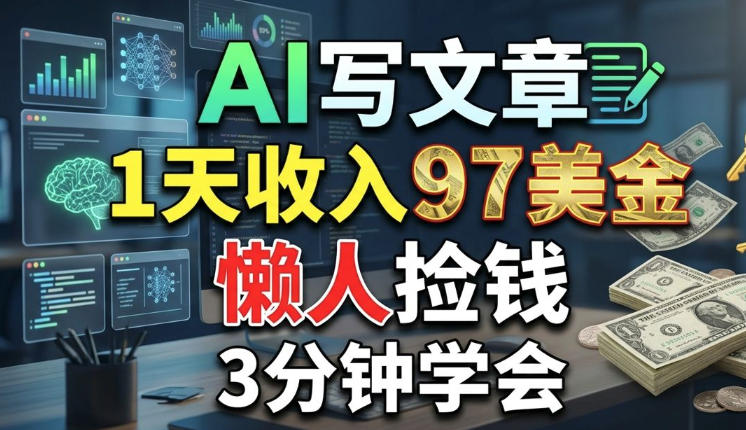 AI写文章，1天收入97美刀，懒人捡钱，3分钟学会，长久的被动收入-华夏圈