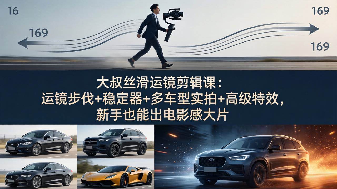 （18004期）大叔丝滑运镜剪辑课：运镜步伐+稳定器+多车型实拍+高级特效，新手也能出电影感大片-华夏圈