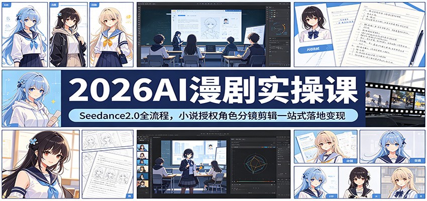 2026AI漫剧实操课：Seedance2.0全流程，小说授权角色分镜剪辑一站式落地变现-华夏圈