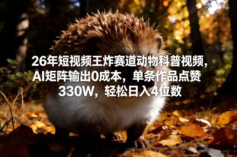 26年短视频王炸赛道动物科普视频，AI矩阵输出0成本，单条作品点赞330W，轻松日入4位数-华夏圈