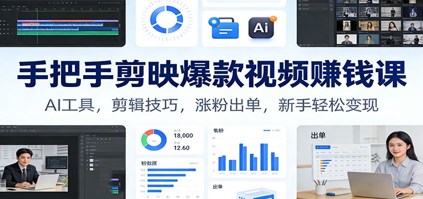 手把手剪映爆款视频赚钱课：AI工具，剪辑技巧，涨粉出单，新手轻松变现-华夏圈