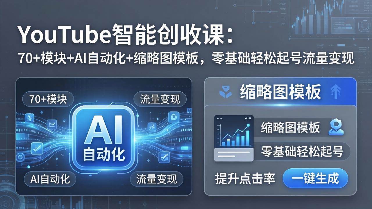 （17926期）YouTube智能创收课：70+模块+AI自动化+缩略图模板，零基础轻松起号流量变现-华夏圈