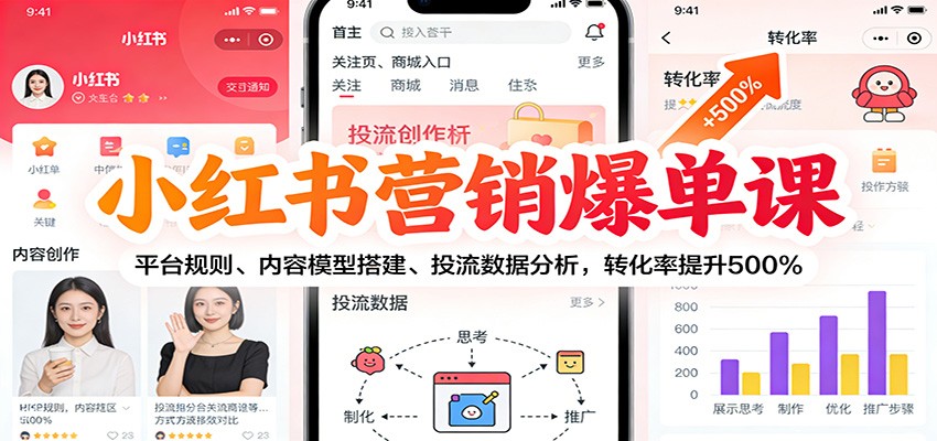 小红书营销爆单课：平台规则、内容模型搭建、投流数据分析，转化率提升500%-华夏圈