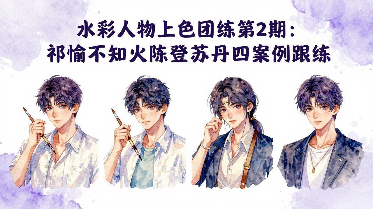 （17954期）水彩人物上色团练第2期：祁煜不知火陈登苏丹四案例跟练，手把手提升绘画能力-华夏圈