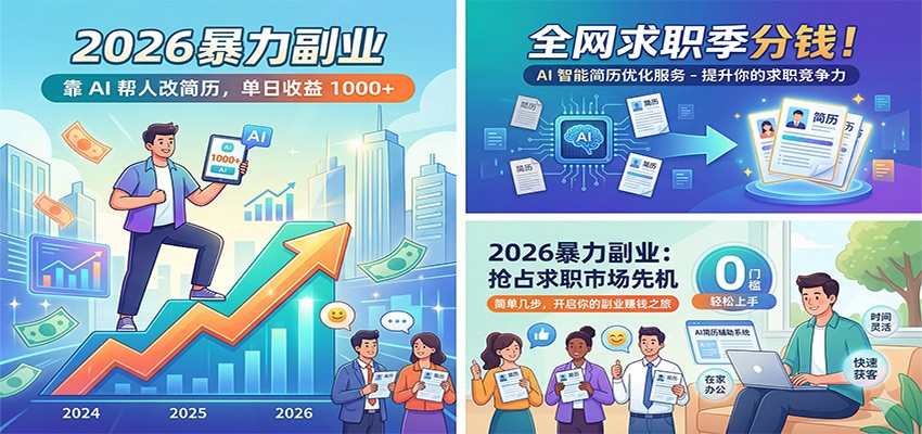 2026暴力副业：靠AI帮人改简历，单日收益1000+，全网求职季分钱-华夏圈