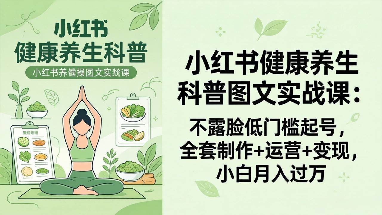 （18033期）2026小红书健康养生科普图文实战课：不露脸低门槛起号，全套制作+运营+变现，小白月入过万-华夏圈