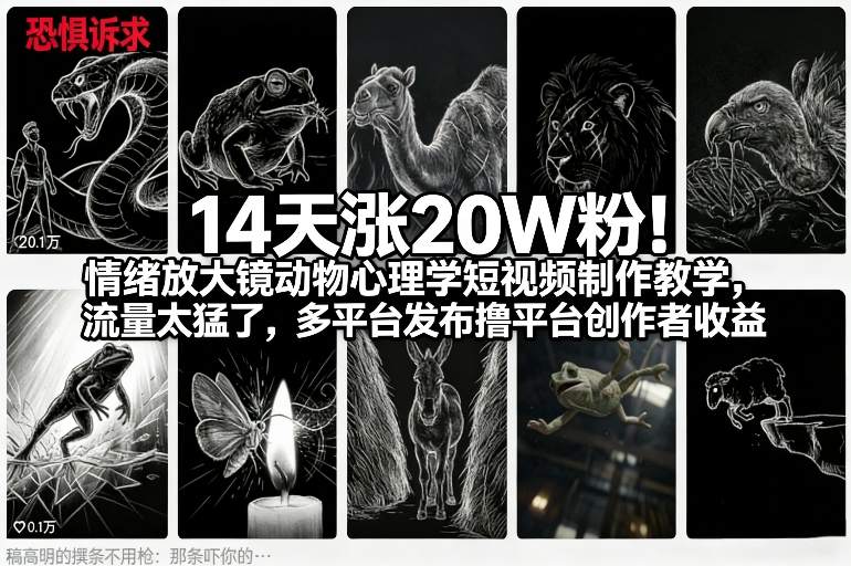 14天涨20W粉！情绪放大镜动物心理学短视频制作教学，流量太猛了，多平台发布撸平台创作者收益-华夏圈