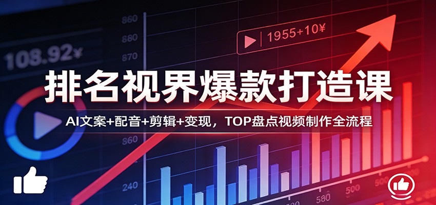 排名视界爆款打造课：AI文案+配音+剪辑+变现，TOP盘点视频制作全流程-华夏圈