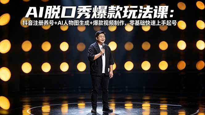 （18012期）AI脱口秀爆款玩法课：抖音注册养号+AI人物图生成+爆款视频制作，零基础快速上手起号-华夏圈