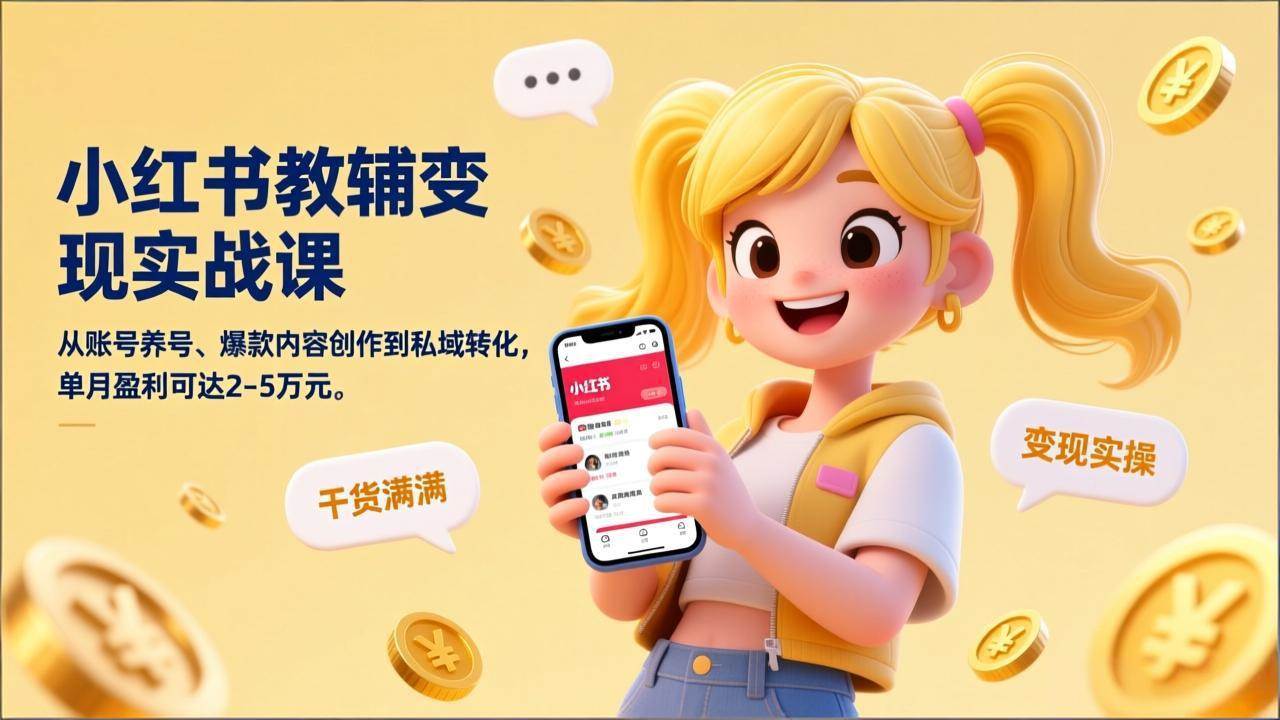 （17334期）小红书教辅变现实战课，从账号养号、爆款内容创作到私域转化，单月盈利可达2-5万元-华夏圈