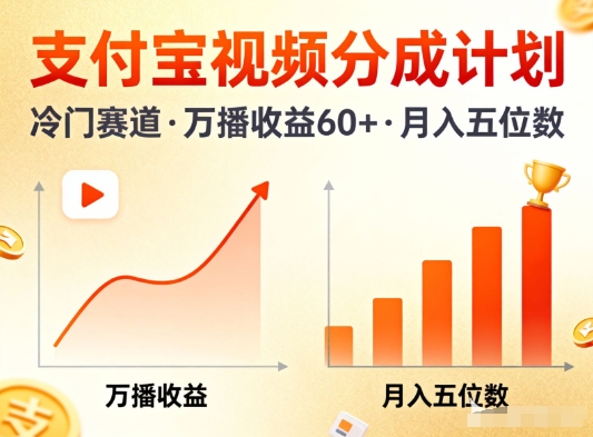 支付宝视频分成计划，做冷门赛道，万播收益60+，月入五位数！-华夏圈