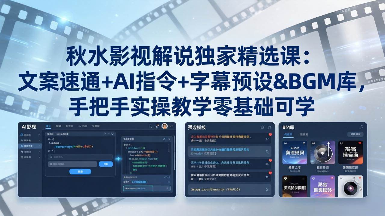 （18080期）秋水影视解说独家精选课：文案速通+AI指令+字幕预设+BGM库，手把手实操教学零基础可学-华夏圈