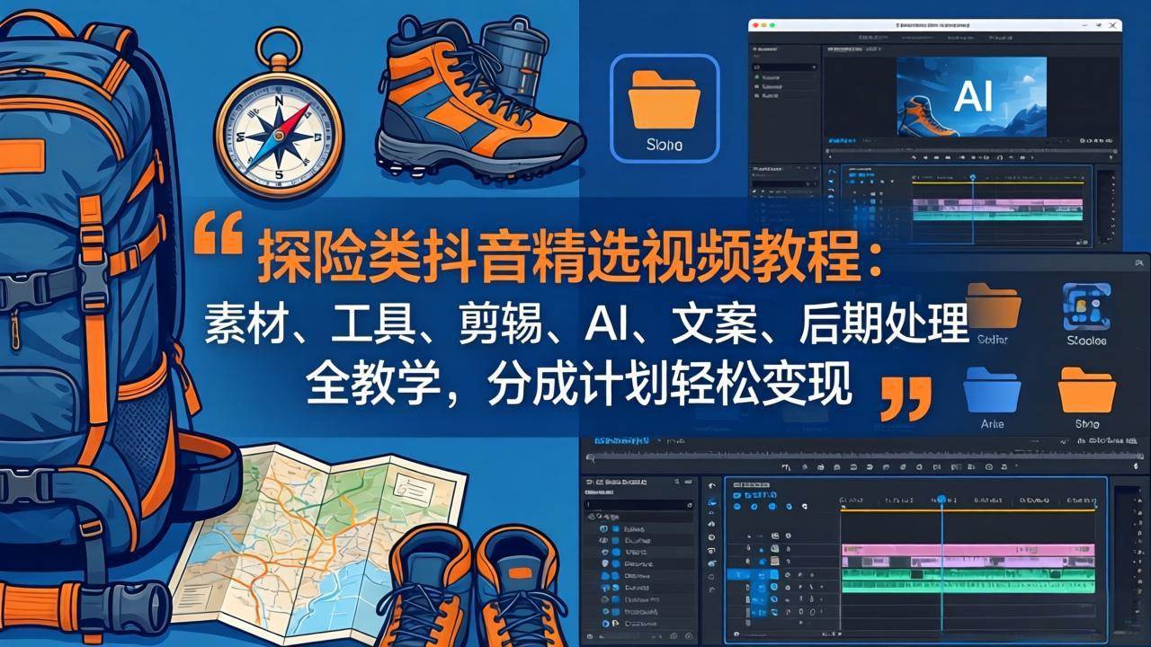 （17994期）探险类抖音精选视频教程：素材、工具、剪辑、AI、文案、后期处理全教学，分成计划轻松变现-华夏圈