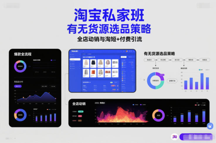 淘宝私家班，有无货源选品策略，高成功率爆款全流程打法，全店动销与淘短+付费引流（更新2026年4月）-华夏圈
