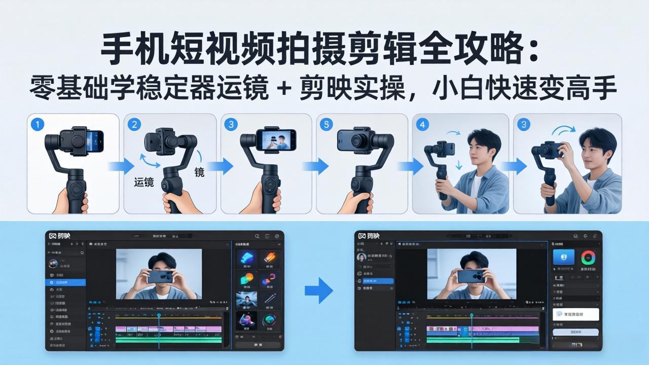 手机短视频拍摄剪辑全攻略：零基础学稳定器运镜 + 剪映实操，小白快速变高手-华夏圈
