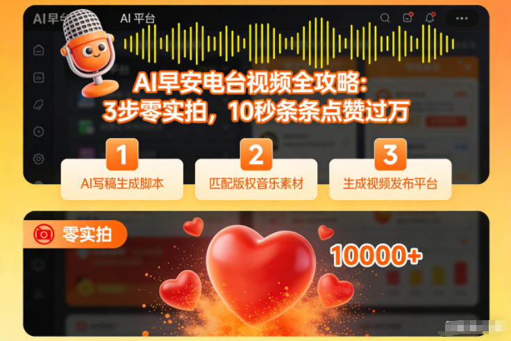AI早安电台视频全攻略：3步零实拍，10秒条条点赞过万-华夏圈