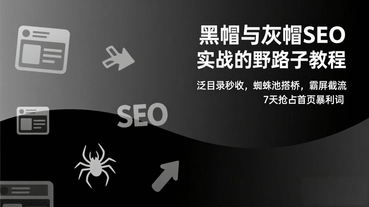 （17125期）黑帽与灰帽SEO实战的野路子教程：泛目录秒收，蜘蛛池搭桥，霸屏截流，7天抢占首页暴利词-华夏圈
