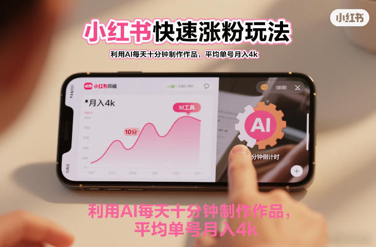 小红书快速涨粉玩法，利用AI每天十分钟制作作品，平均单号月入4k-华夏圈