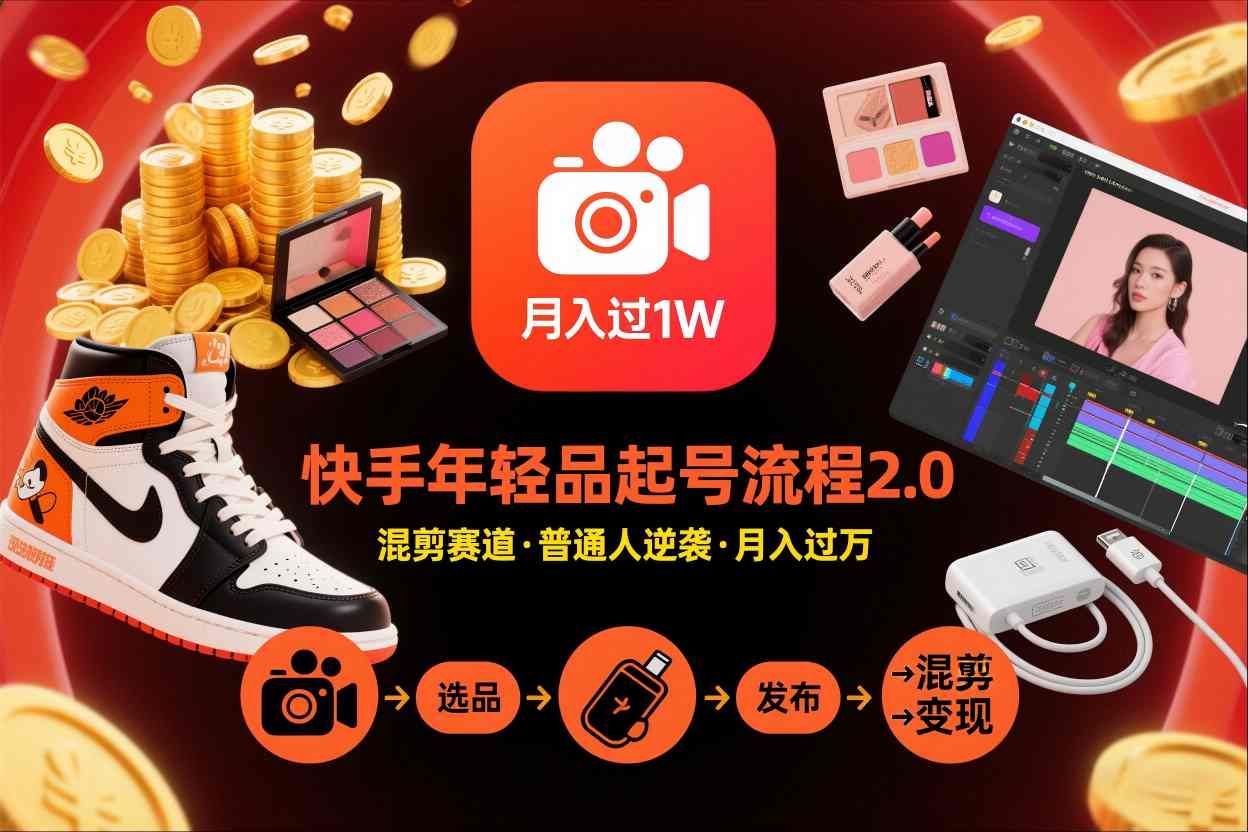 快手短视频带货年轻品起号流程2.0，快手年轻品混剪赛道，普通人也能月入过1W-华夏圈