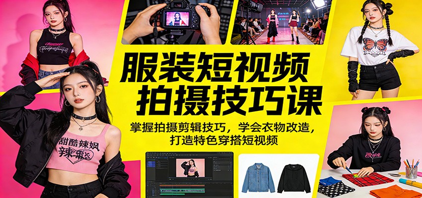 服装短视频拍摄技巧课：掌握拍摄剪辑技巧，学会衣物改造，打造特色穿搭短视频-华夏圈