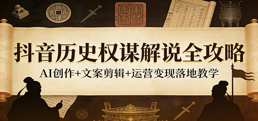 抖音历史权谋解说全攻略：AI创作+文案剪辑+运营变现落地教学-华夏圈