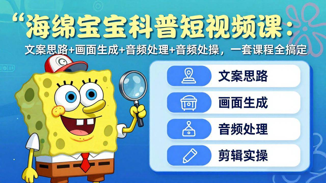 （17756期）海绵宝宝科普短视频课：文案思路+画面生成+音频处理+剪辑实操，一套课程全搞定-华夏圈