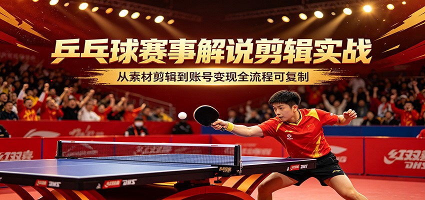 乒乓球赛事解说剪辑实战，从素材剪辑到账号变现全流程可复制-华夏圈