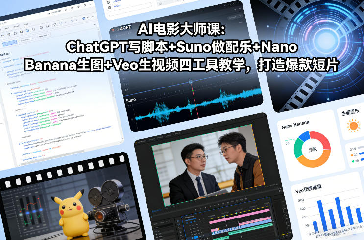 AI电影大师课：ChatGPT写脚本+Suno做配乐+Nano Banana生图+Veo生视频，打造爆款短片-华夏圈