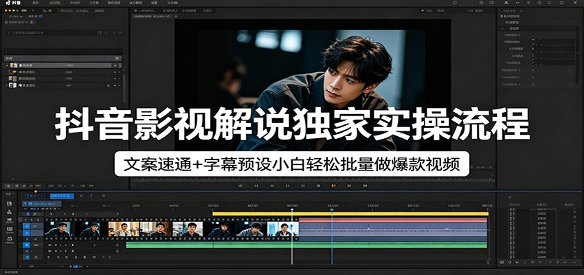 抖音影视解说独家实操流程，文案速通+字幕预设小白轻松批量做爆款视频-华夏圈