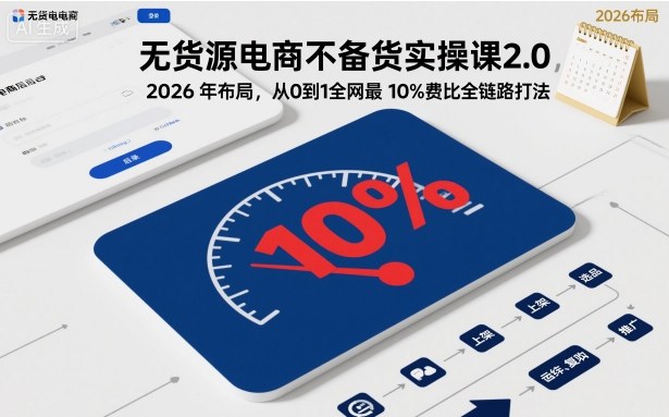 无货源电商不备货实操课2.0，2026年布局，从0到1全网最低10%费比全链路打法【更新26年3月】-华夏圈
